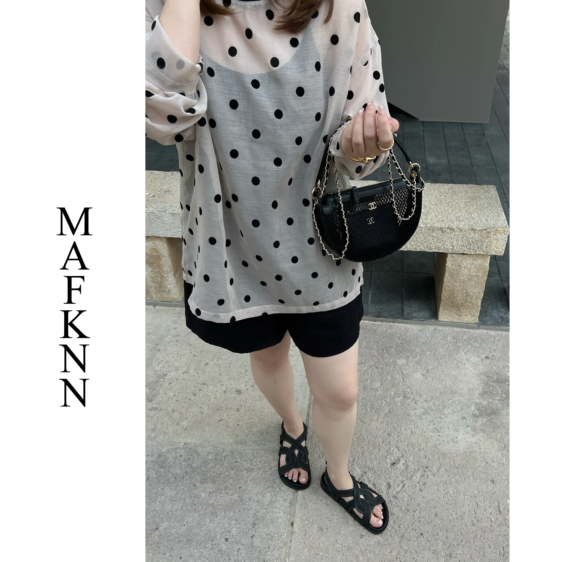 

JiJi Casual Long Sve round Ne Polka Dot Top plus Size Women's Loose Fit Knitted irt Commute Sle Summer Faion