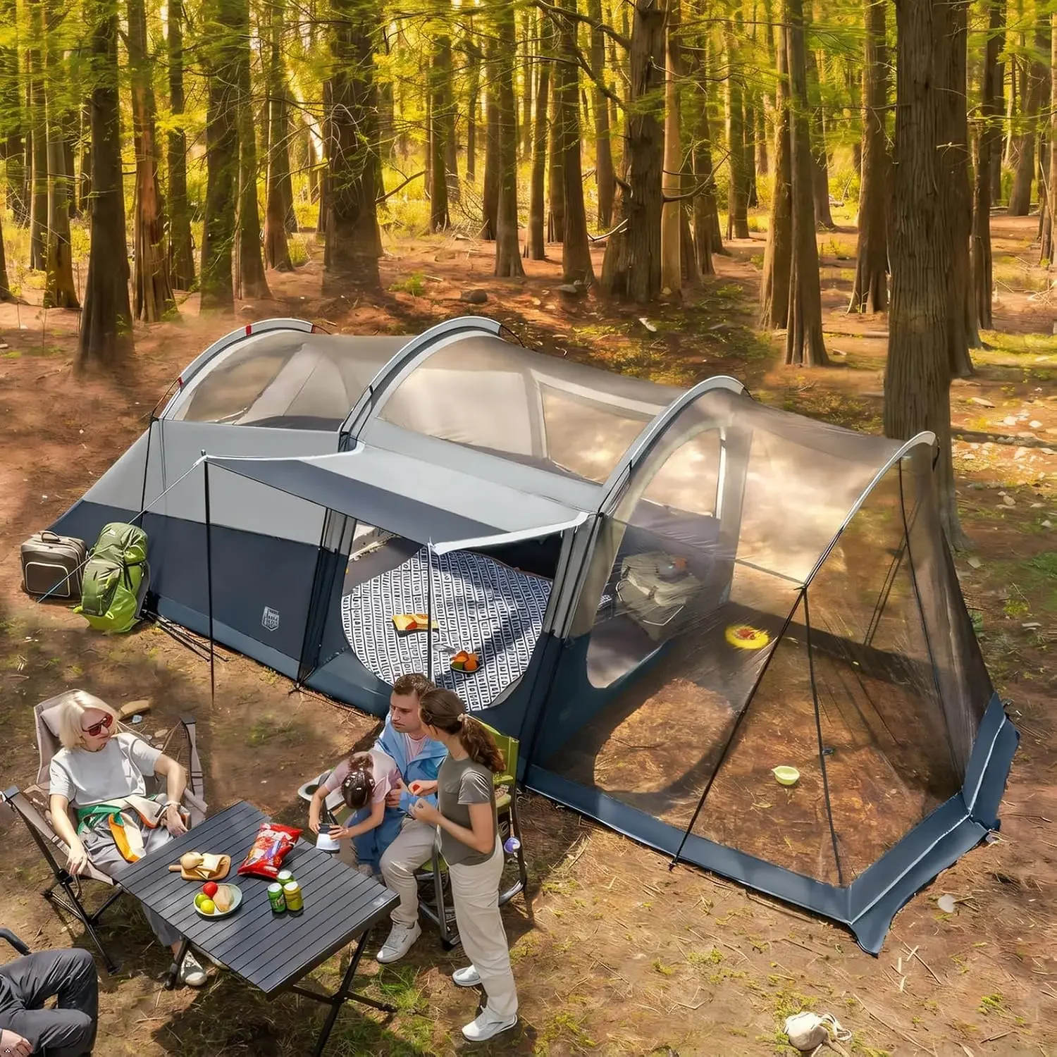 8 Person Family Camping Tent with Screen Room, Double Layer Waterproof Weather Resistant Big Tunnel Tent with Rainfly Carry