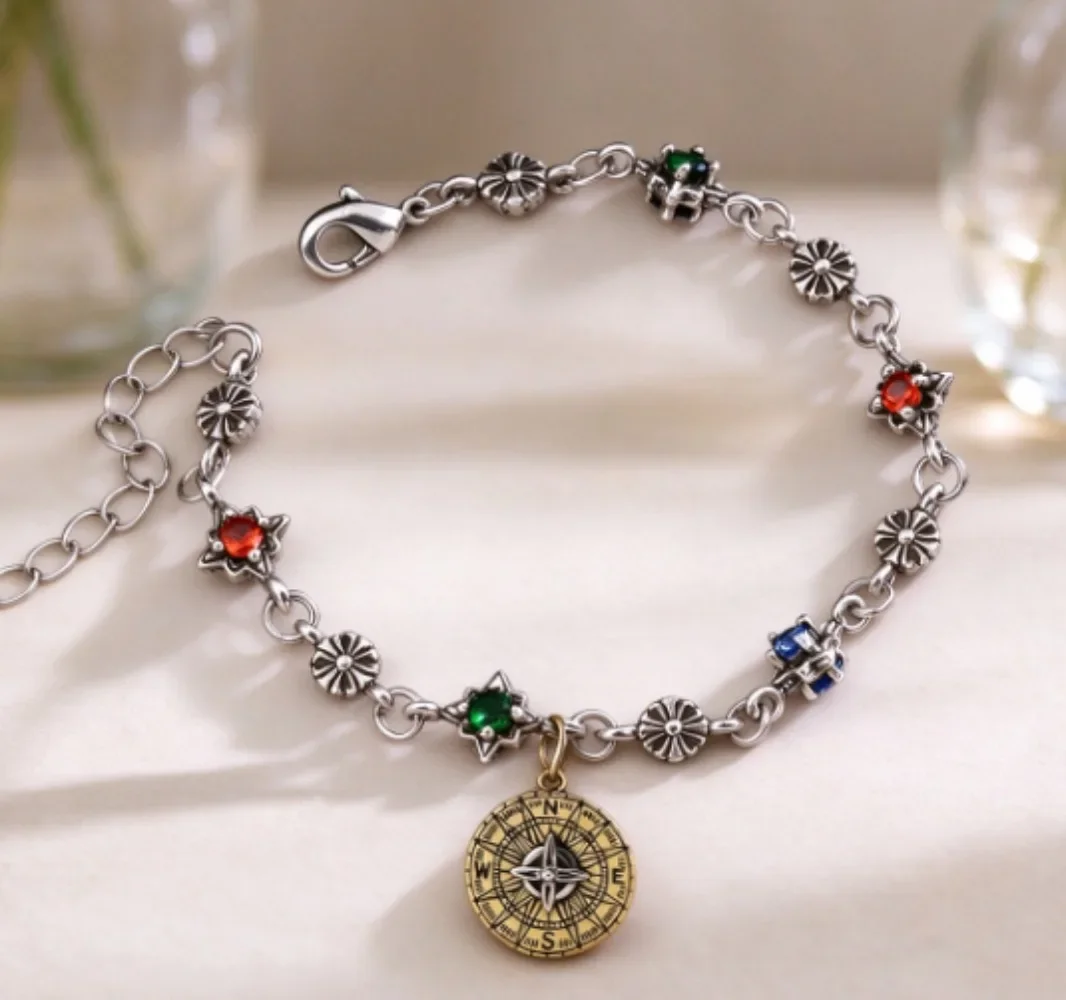 2027 S925 Silver Floral Beaded Link Pendant Bracelet Collection Polished Flower Bead Links Detachable Compass Rainbow Heart Portrait House Charms Lobster Clasp Closure Fashion Stackable Wearable Jewelry for Everyday Matching