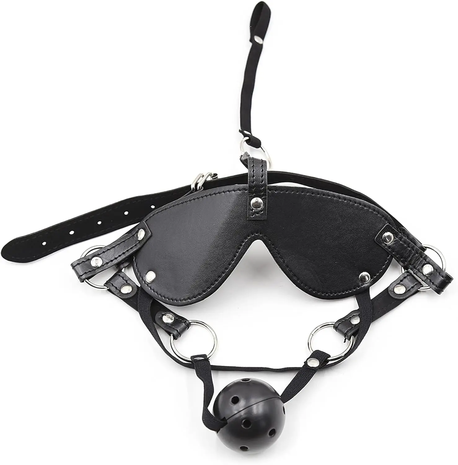 

BDSM Ball Gag Bondage Leather Mouth Gag with Blindfold Gag Ball with Blindfold Restraints Role Play Sex Toys Fetish SM Mouth Gag