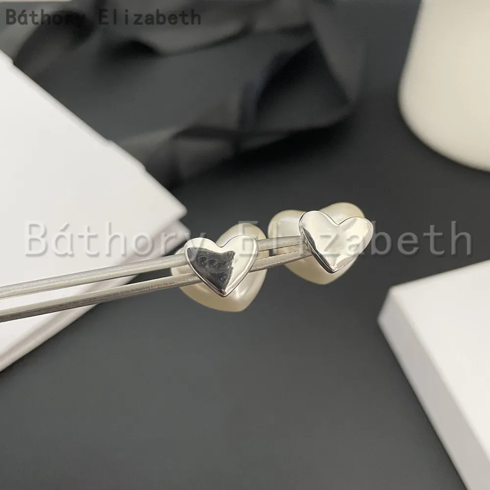 

Báthory Elizabeth Europe France Designer Gold Silver Heart Pearl Earrings For Luxury Vintage Jewelry Women Birthday Party Gift