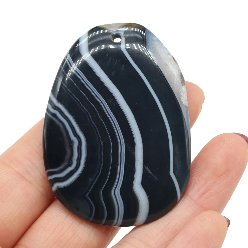 Natural Stone Crystal Black Grey Green Stripe Agates Pendant for DIY Jewelry Making Necklace Gift For Women Size 30x50-40x55mm