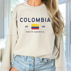 Colombia Sweatshirt Colombian Flag Crewneck Pullover Unisex Drop Shoulder Sweatshirt Fashion Harajuku Streetwear Retro Style top