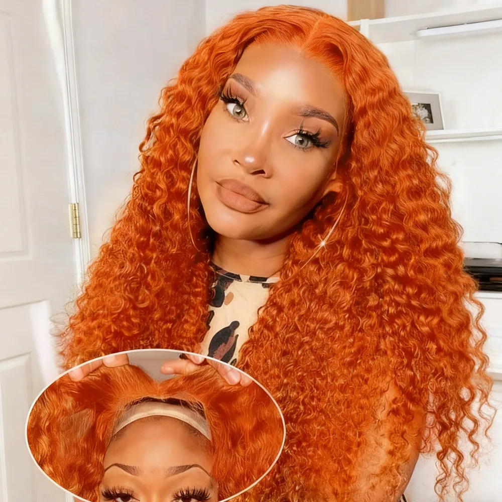 باروكة من شعر بشري مجعد طويل 13 × 4 زنجبيل 350 لون بوب باروكة من شعر طبيعي باروكة من الدانتيل للنساء للاستخدام اليومي للحفلات