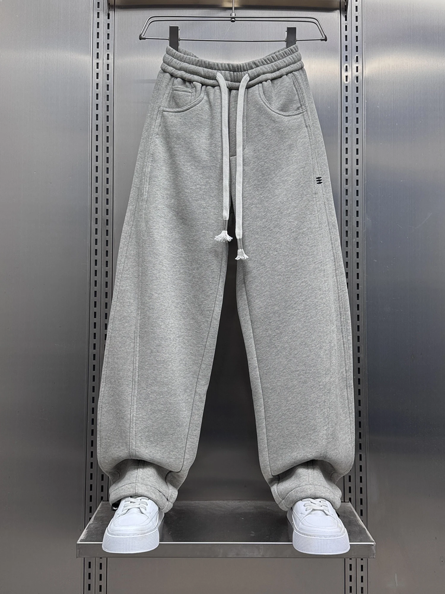 

Мужские повседневные брюки свободного кроя на флисовой подкладке, спортивные брюки с прямыми штанинами и шнурком, универсальные, удобные, зимние, модные