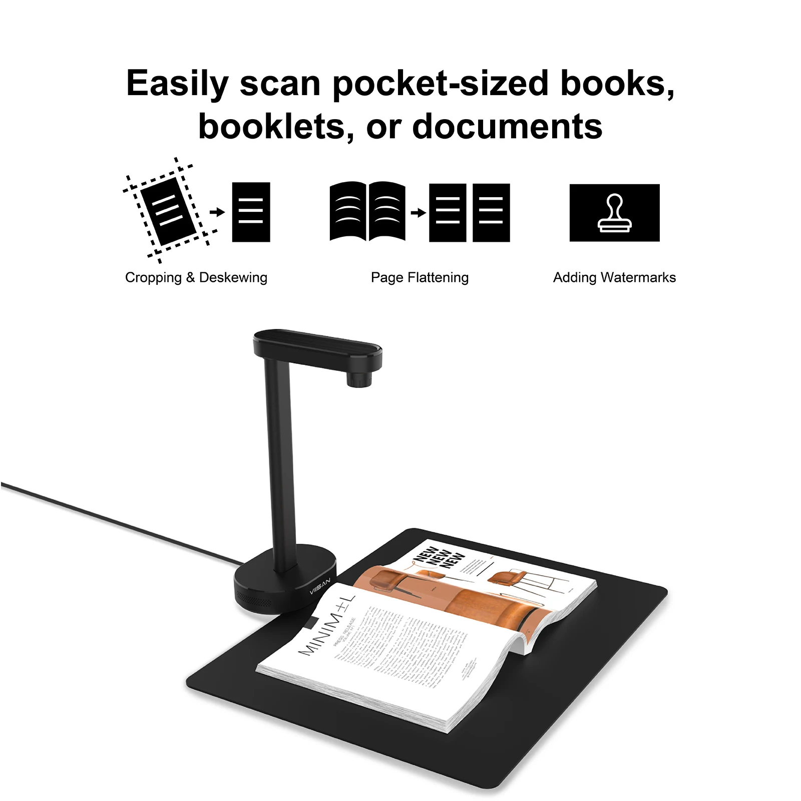 

16MP Portable Document Scanner Camera A4 Capture USB with Deskewing Compatible with Windows & macOS VIISAN-A8401 Document Camer