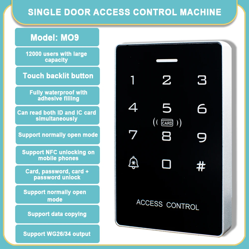 

New NFC Access ID/IC Control Keypad 12000 User RFID Proximity Card Password Unlock Reader Backlight Touch Screen IP67 Waterproof