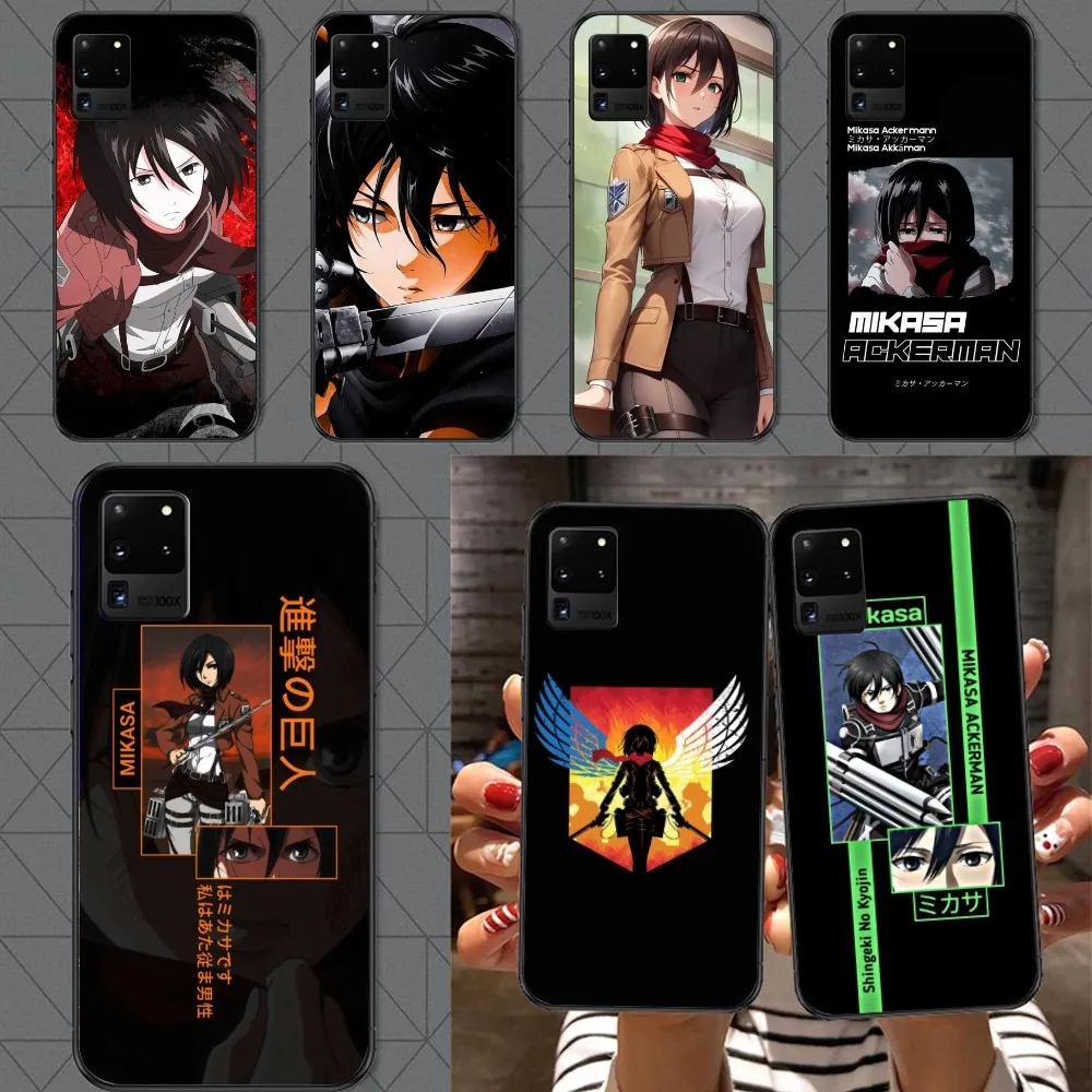 AOT Mikasa Ackerman Cell Phone Case for Samsung A91 A81 A73 A72 A71 A30S A20 A12 A13 A52 A53 4G 5G Black Soft Phone Cover Funda