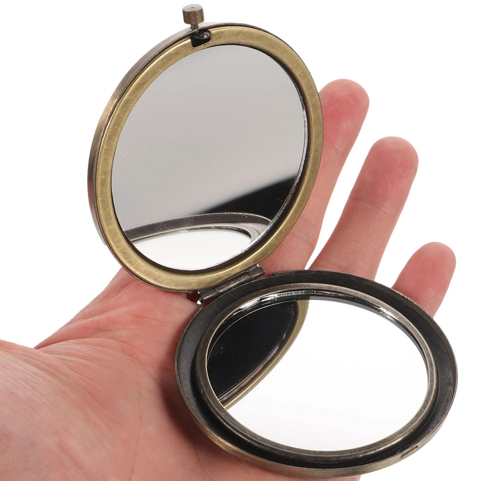 مرآة مكياج خشبية معدنية محمولة، مستديرة قابلة للطي للنساء، انعكاس واضح غير مشوه، متينة تدوم طويلاً #1