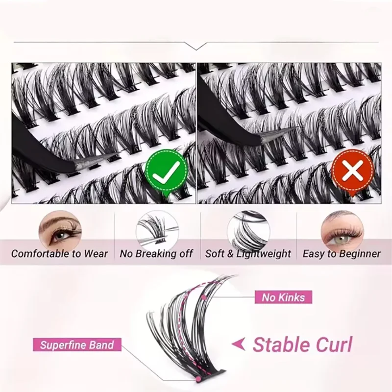 DIY Wimpernverlängerungs-Set 200 Stück Wimpernbüschel mit Kleber Wimpern-Kit Cluster-Wimpern D-Curl Falsche Wimpernbüschel mit Pinzette – Detail 5