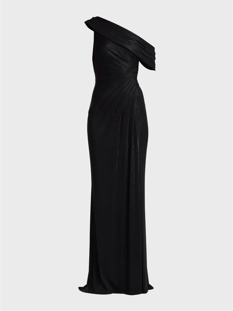 

New Arrival One-Shoulder Neckline Short Sleeve Straight Evening Dress Elegant Back Zipper Floor Length Gown Side Slit For Women