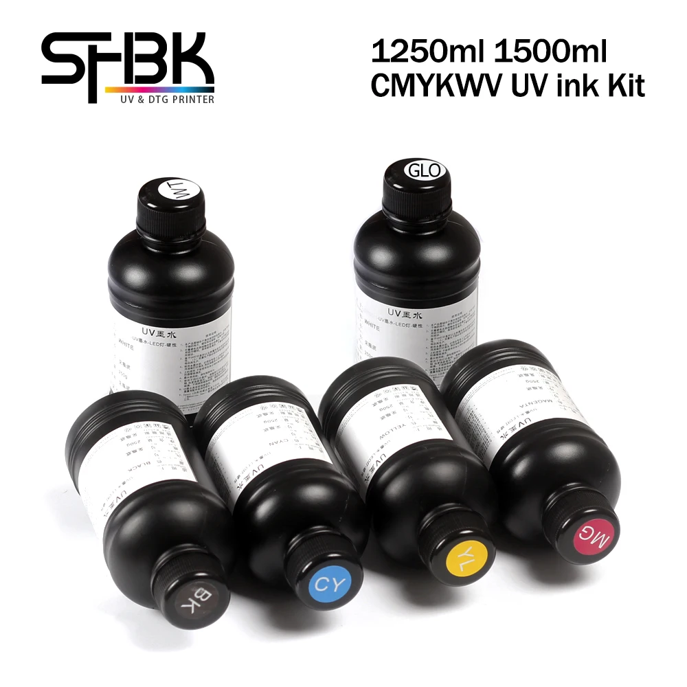 1500ml CMYKWV 1 Set UV Ink For Epson 5113 4720 i3200 XP600 TX800 L1800 L800 L805 R1390 Print Head For UV Printer Hard UV Ink