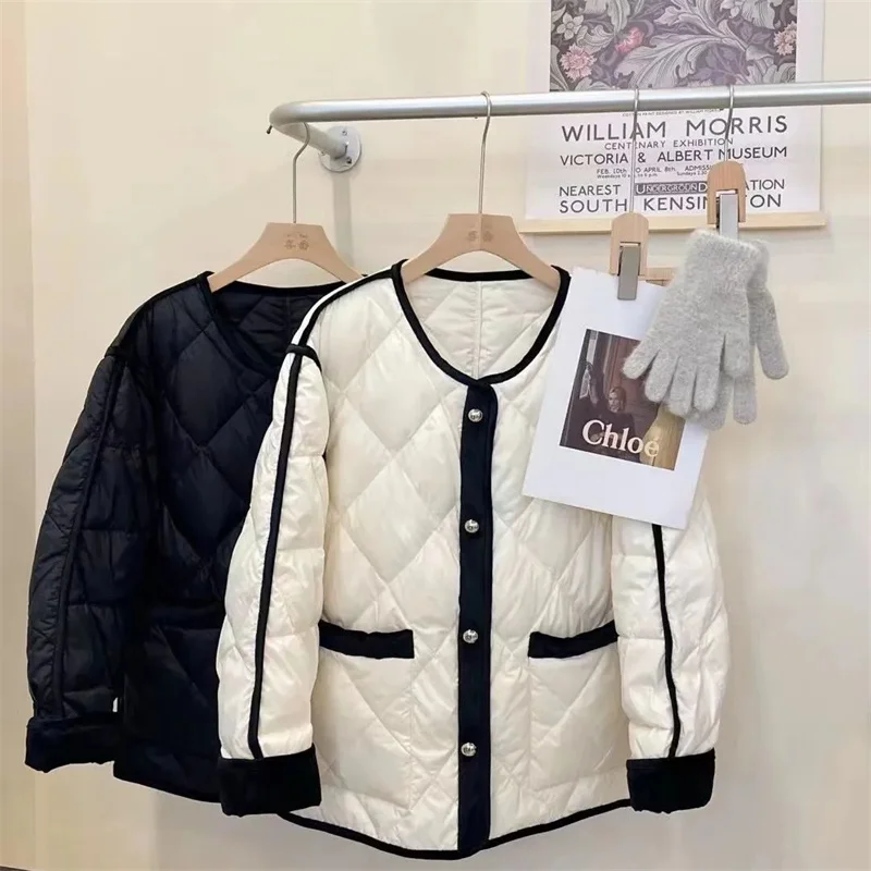 Winter New Fashion Down Cotton Jacket Women Studded V-Neck Warm Bread Outwear Grey Black Cotton-Padded Jackets Coat Female