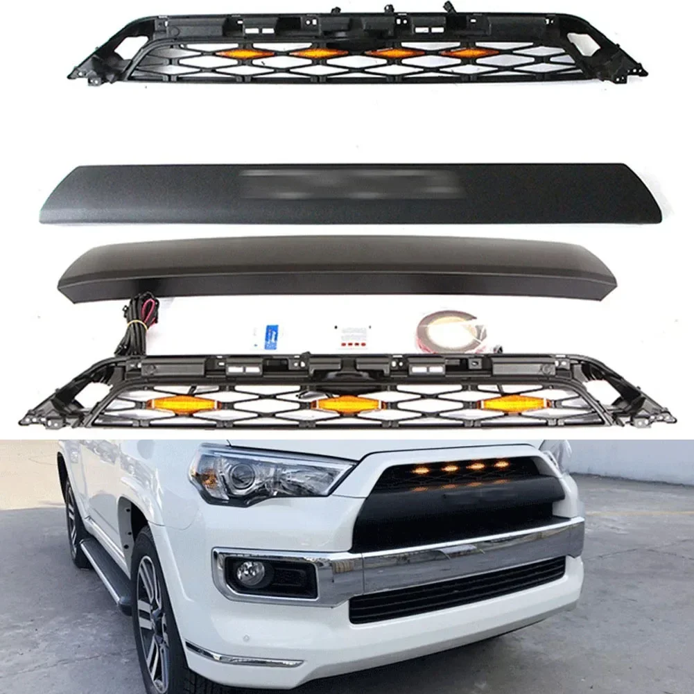 Car Grill For Toyota 4RUNNER 2016-2019modified with light Grille Grill Mask Front bumper net Car Accessories