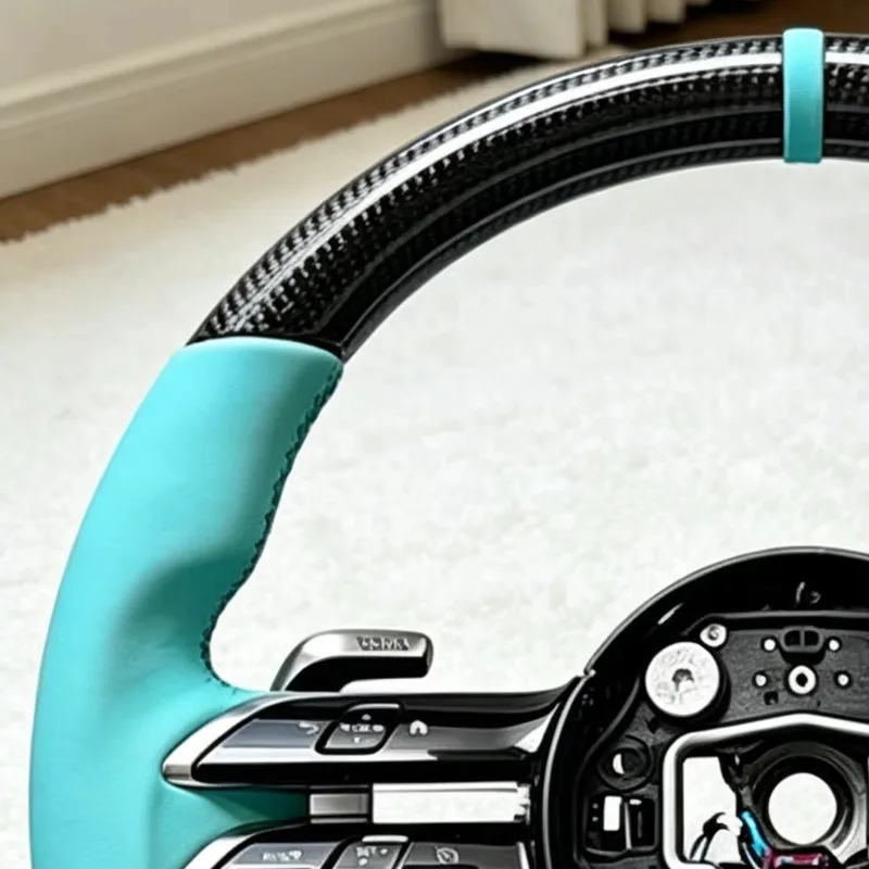GLC GLE CLA SLS GLK All Series Racing Sport Carbon Fiber Steering Wheel Tiffany Blue Leather Grips