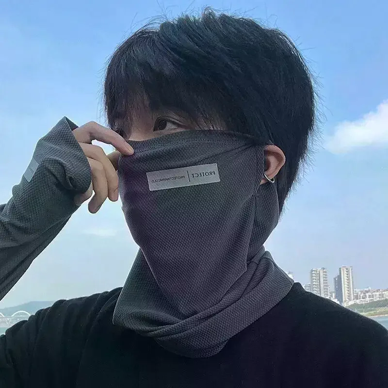 

Summer Ice Silk Sunscreen Mask For Men Women Outdoor Cycling Face Cover Solid Color Neck Wrap UV Protection Ear Bandana Scarf