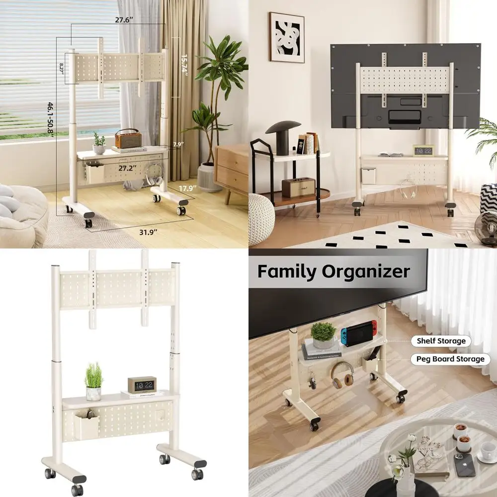 

Регулируемая напольная подставка для телевизоров 32-100 дюймов, мобильная стойка с местом для хранения и деревянной полкой для спален и гостиных