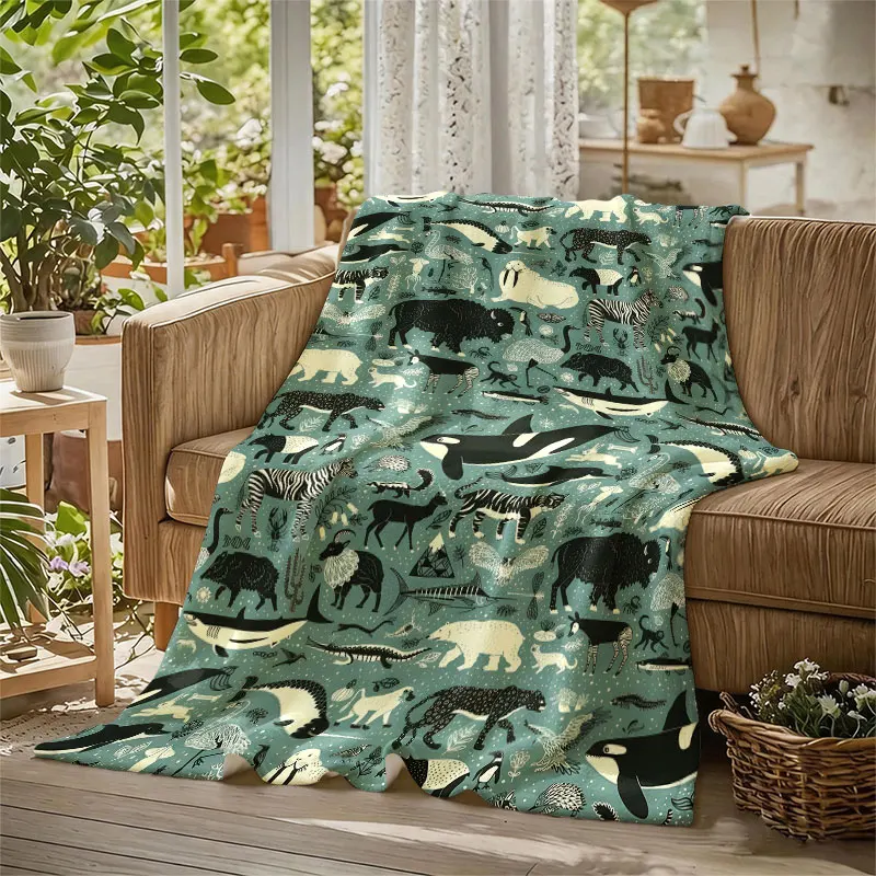 Wild Animal Flat Flannel Blanket Warm Soft Halloween Christmas Decorative Couch Warm Cozy All-Season Gift