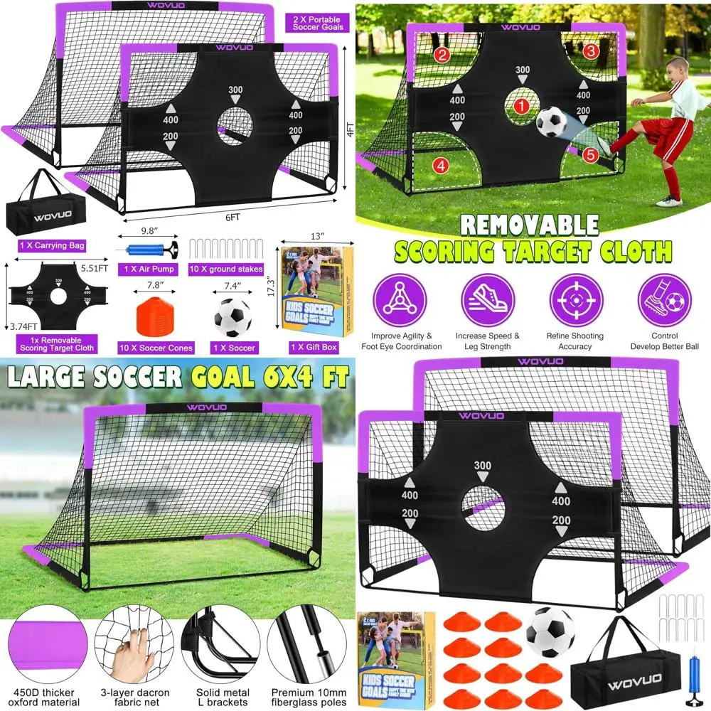 

Portable Toddler Soccer Goals Set, 6x4 ft with Soccer Target, Ball, Cones, Net for Ages 3-12 Outdoor Play
