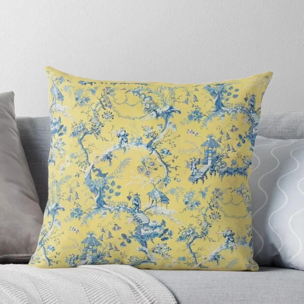 

Blue and Yellow Toile Throw Pillow Luxury Sofa Cushions Cushions For Decorative Sofa ornamental pillows Pillow