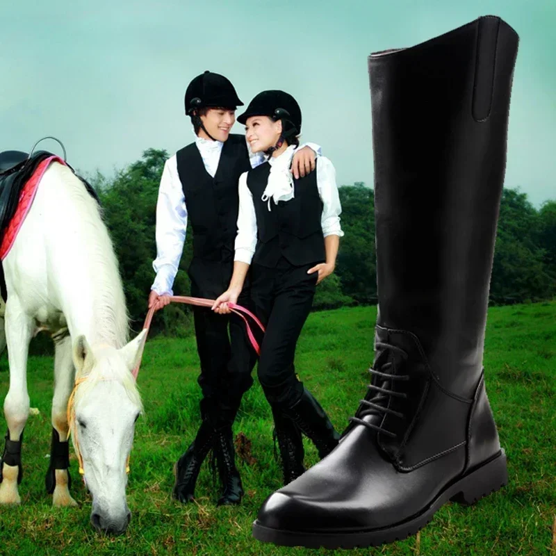 أعلى جودة جديد 2025 ربيع الخريف حذاء برقبة للركبة أحذية من الجلد الناعم للرجال كعب مربع أسلوب فاسق أحذية طويلة للدراجات النارية