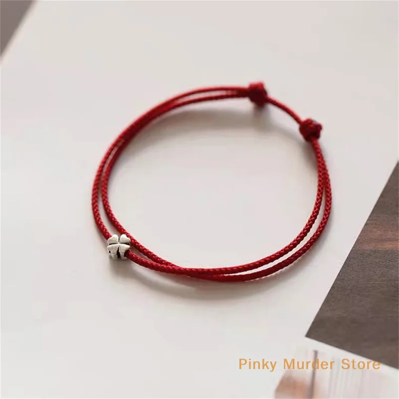 1 Piece Clover Mini Rope Bracelet Small Auspicious Red Rope Lucky Bracelet Simple Braided Rope Bracelet