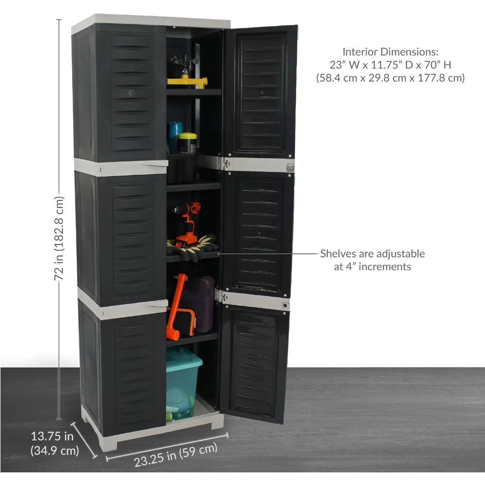 ตู้เก็บของแบบมีชั้นวางปรับระดับได้พร้อมกุญแจล็อค - สูง 72 นิ้ว สำหรับใช้ในบ้าน สำนักงาน หรือโรงรถ