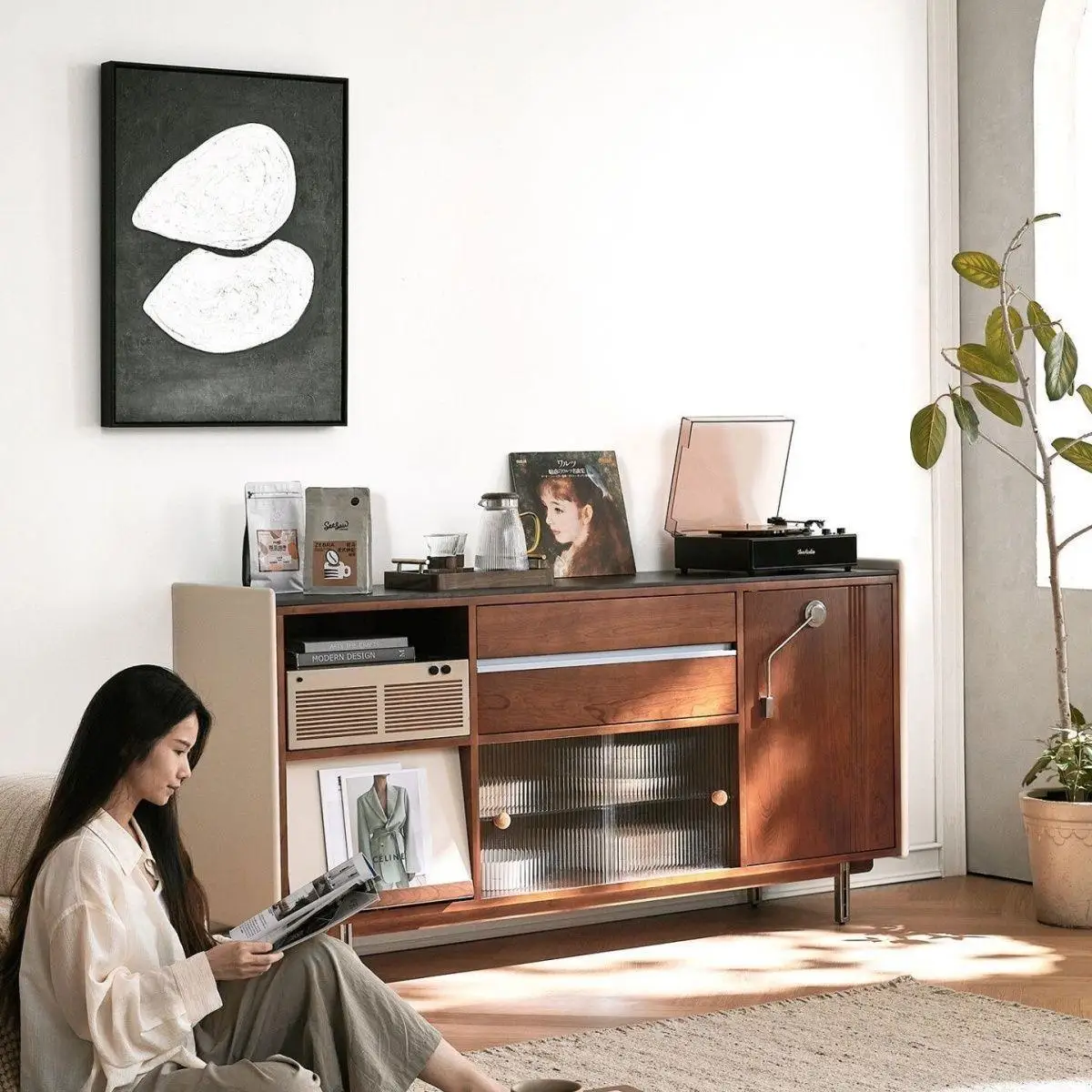 Solid wood dining side household bedside storage cabinet multi-storage integrated narrow side tea kitchen wall low cabinet