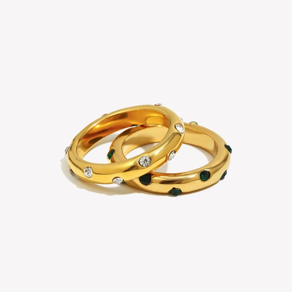 E.B.belle Round Plain Ring Green White Colorful 18K Gold Plated Accessories 316L Stainless Steel Ring