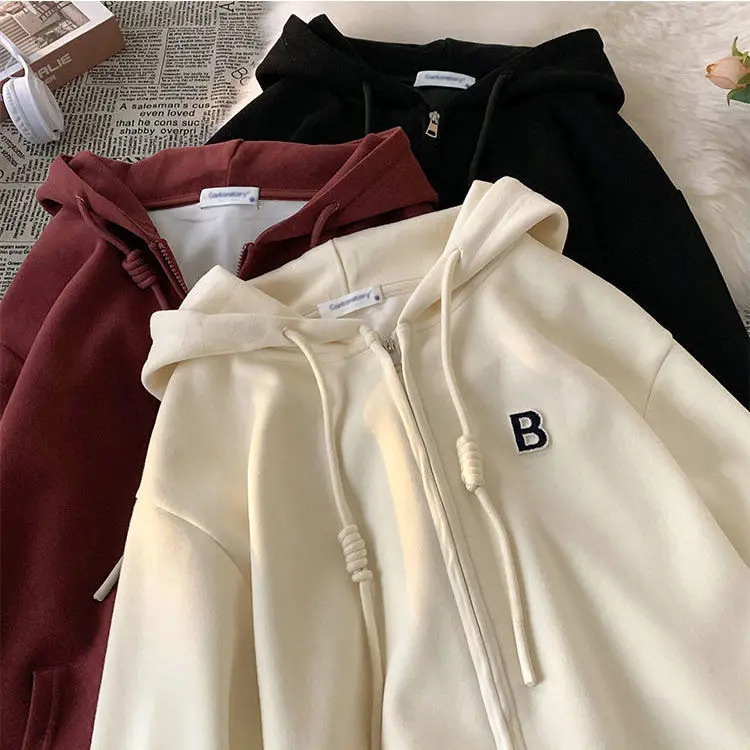 Hooide Woman Cardigan Y2k Sweater Female Spring And Autumn New American Couple Loose Zipper Female Korean Aesthetic