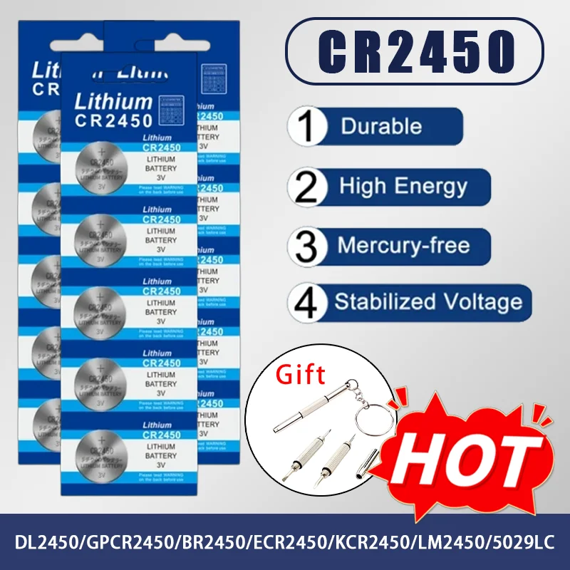 

CR2450 3V Lithium Button Coin Cell Battery DL2450 ECR2450 for Electronic Remote Control Toys Weighing Scale Digital Devices