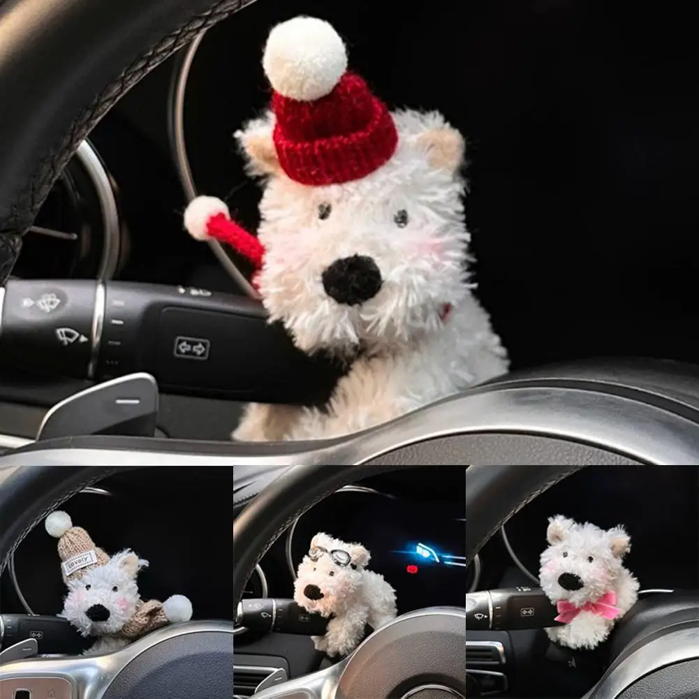 Car Pendant Kawaii Dog Doll Ornaments Car Wiper Turn Signal Switch Decoration Puppy Plush Doll Clutch Pendant Car Interior Decor