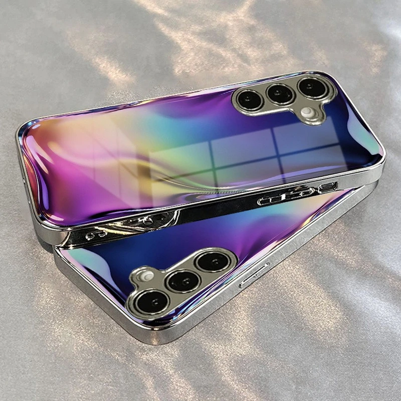 Flowing light and colorful pattern glass phone case suitable for Samsung Galaxy S26 S25 S24 S22 S21 S20 FE/Ultra/Plus anti drop