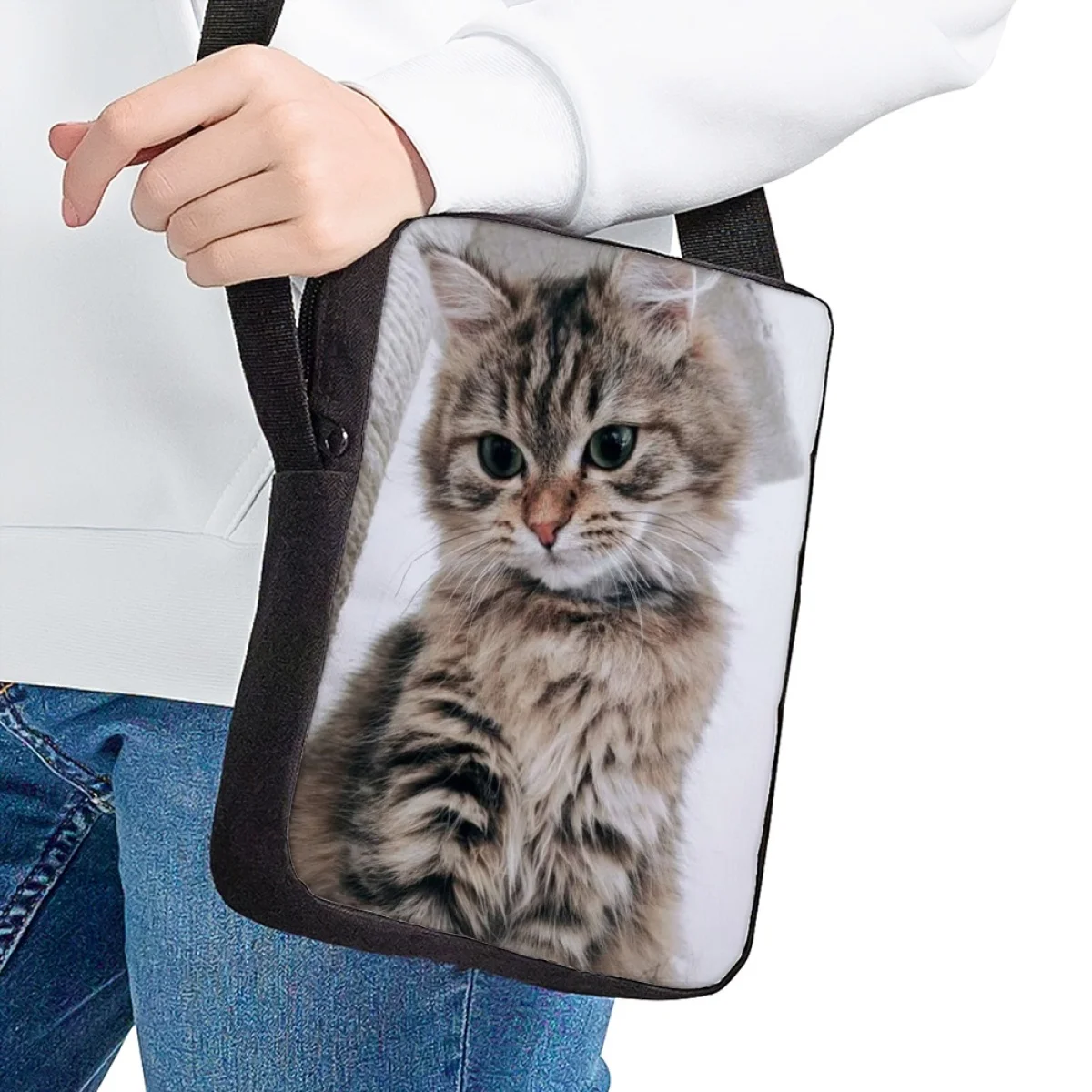 Jackherelook 3D Animal Cat Pattern Book Bags School Children Lunch Bag Kids Boys Girls Fashion Simplicity Travel Crossbody Bag