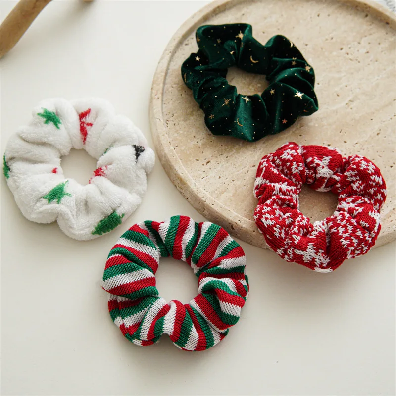 New Designs New Year Christmas Scrunchies Cute Knitted Hair Scrunches For Women Holiday Santa Claus Hair Ties Set 4pcs/set