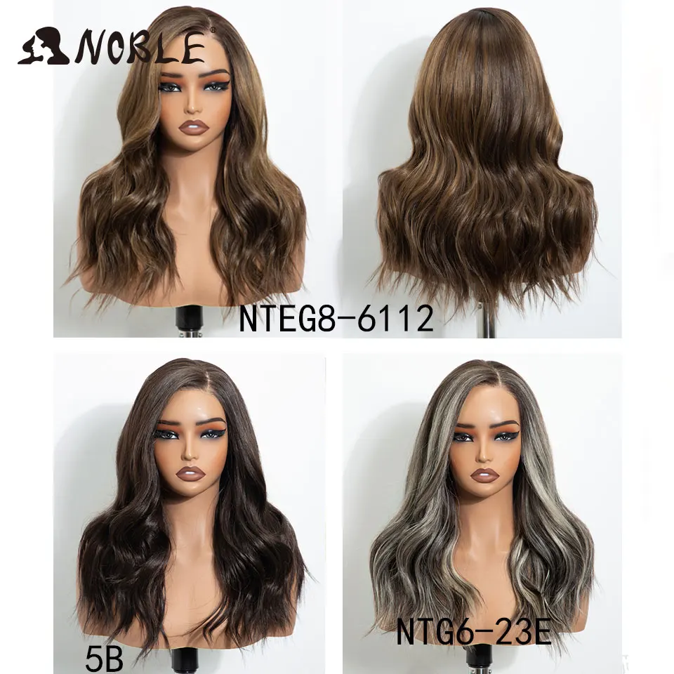 Edle synthetische Lace-Front-Perücke, 6x4, mit freiem Scheitel, vorgezupfte, gewellte Perücke, 18 Zoll, gewellte, gestufte Perücke, Ombré-Braun-Blond-Perücken für Damen. – Detail 1