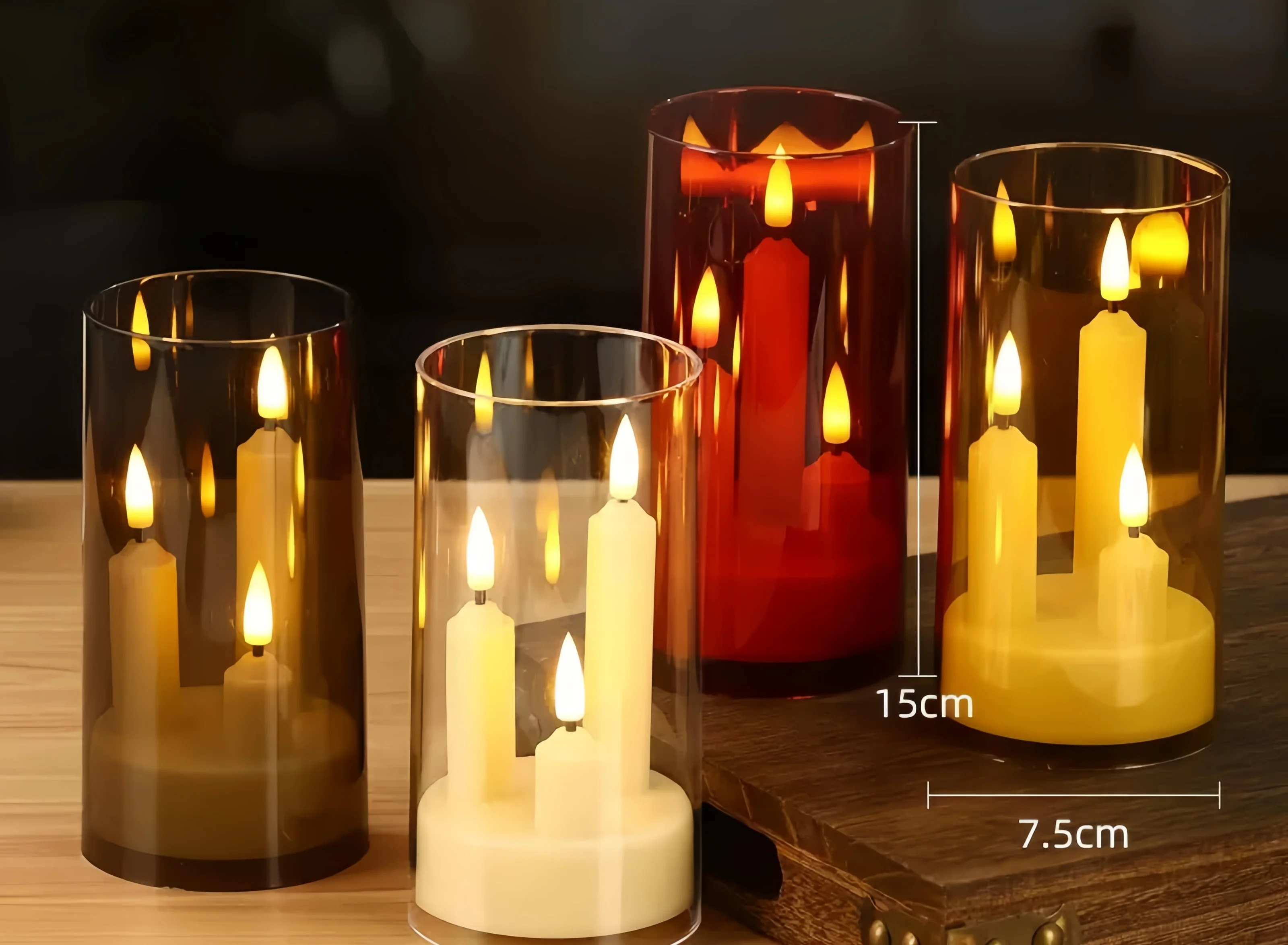 3 in 1 Flameless Taper Short Candles 10 Key Remote Control W/Timer Battery Operated LED Acrylic 3