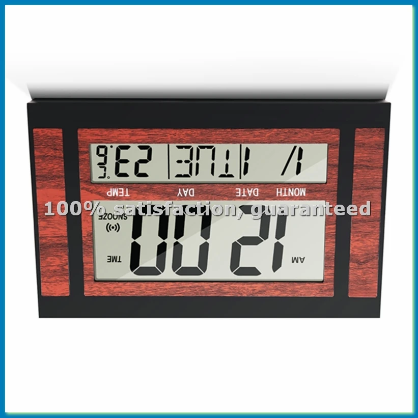 Digital Wall Clock LCD Large Number Time Temperature Calendar Alarm Table Desk Clock Modern Design Office Home Black-AT35