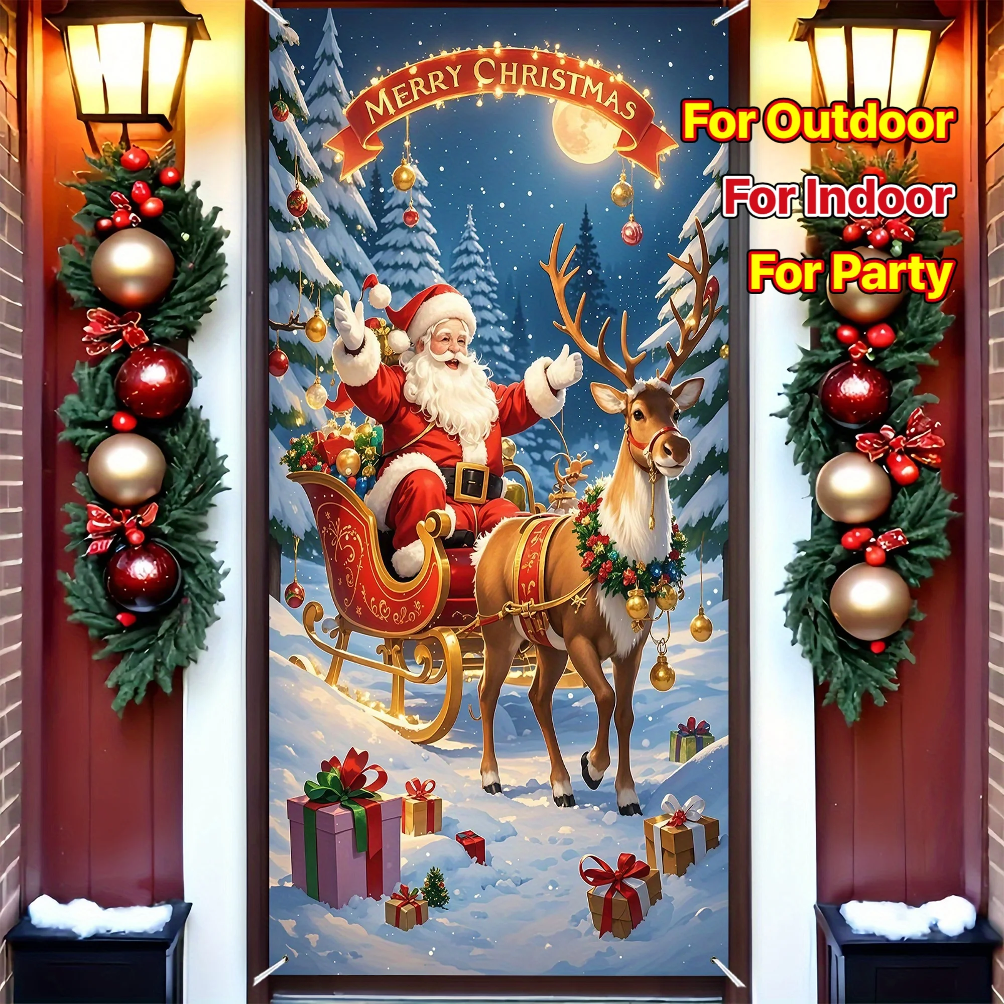 2D-Polyester-Weihnachts-Türrahmen-Banner – perfekt für die Partydekoration im Winterurlaub, hängende Dekoration für den Innen- und Außenbereich