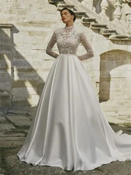 Elegant Satin Wedding Dresses 2026 Charming Long-Sleeved Prom Dress Classic Sequined Floor-length Evening Dress Vestidos De Novi