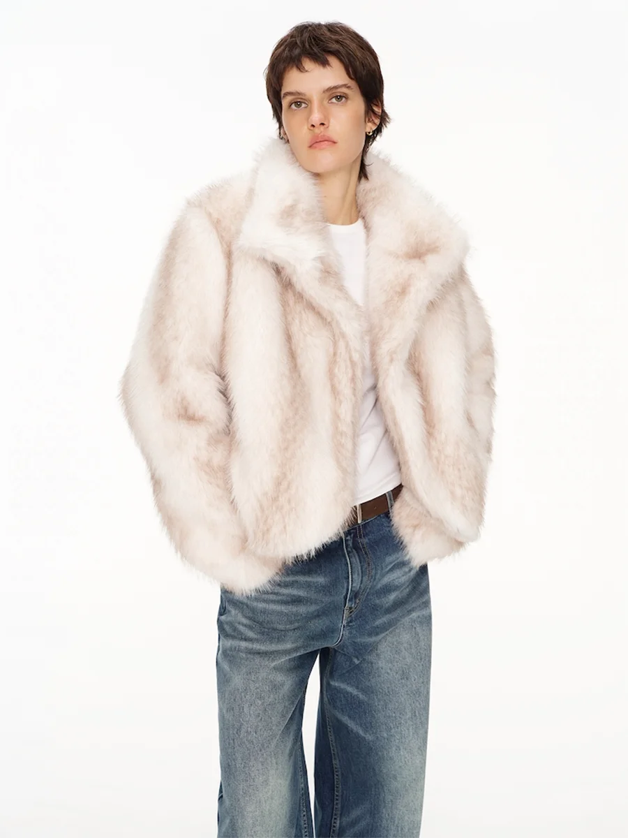 2026 Autumn Winter Women Faux Fur Jacket High Stand Collar Fluffy Long Hair Open Front Short Coat Cream