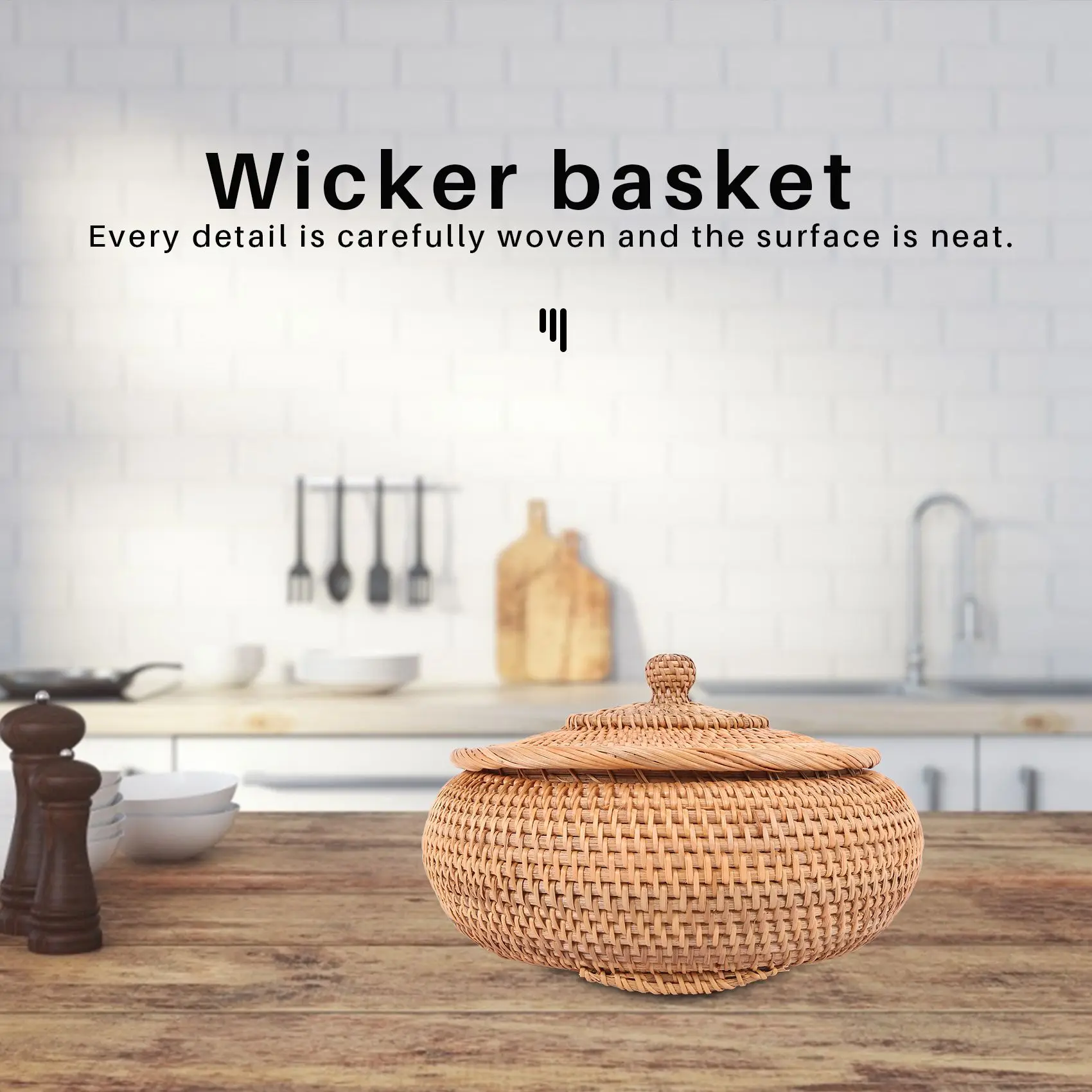 AA81-Rattan Boxes With Lid Hand-Woven Multi-Purpose Wicker Tray With Durable Rattan Fiber Round 11 Inch Diameter