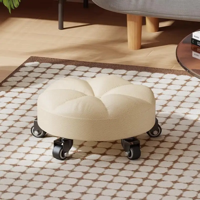 Universal Wheel Small Stool Household Pulley Low Stools Multifunctional Round Ottoman With Wheels Footrest Home Furniture