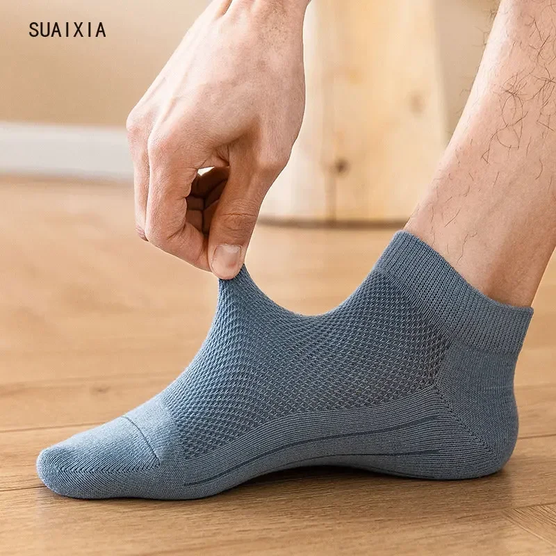 Summer Solid Cotton Socks Male Boat Socks Mesh Breathable Thin Cut Short Socks Low Top Men's