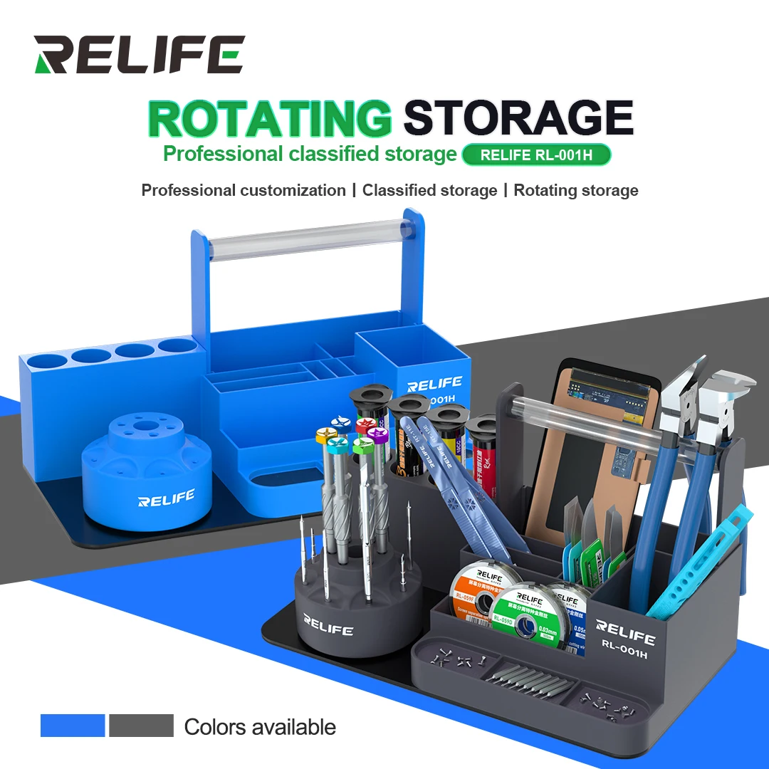 RELIFE RL-001H 360 Rotating Storage Box Screwdriver Organizer Large Capacity Repair Tool Rack for Phone Maintenance Workbench