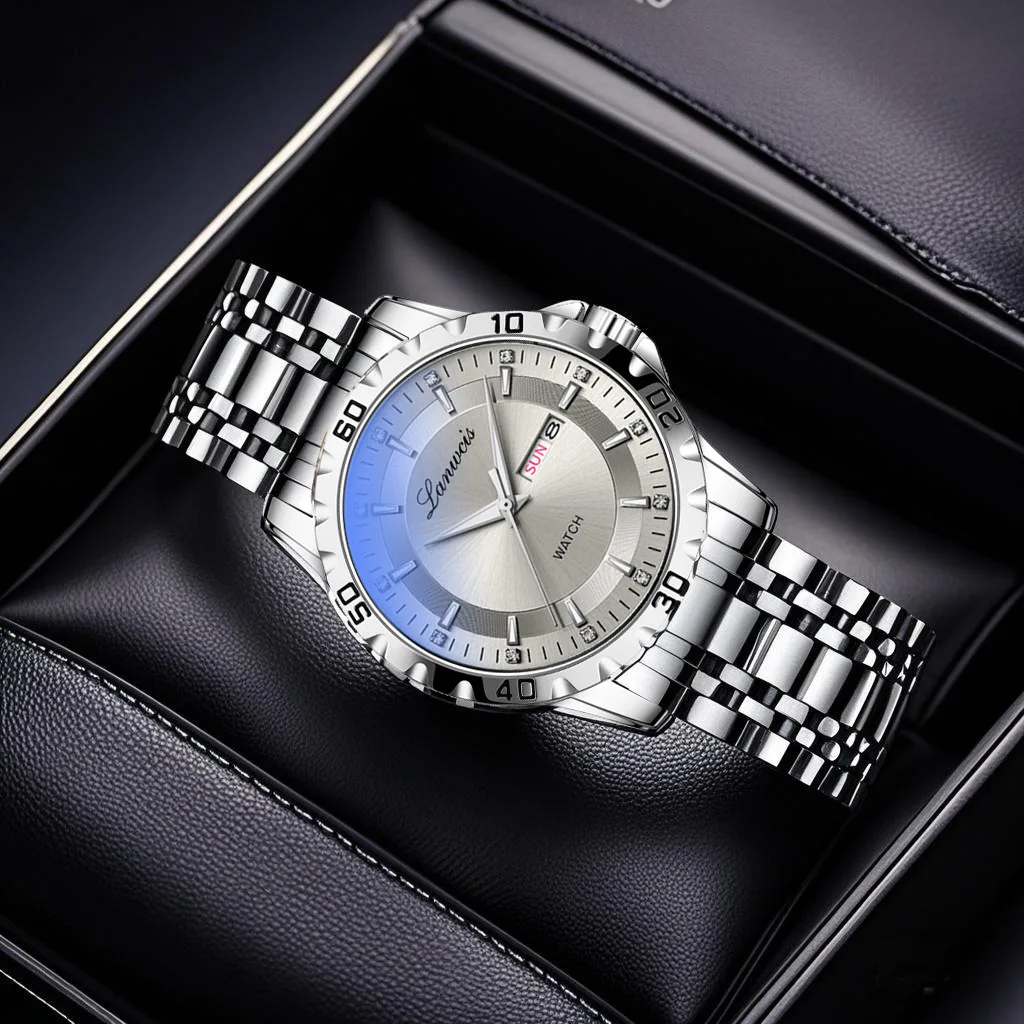 UTHAI Men's Watch High End Calendar Luminous Steel Wristband Fashion Trend Classic Business Quartz Watch Clock Gift