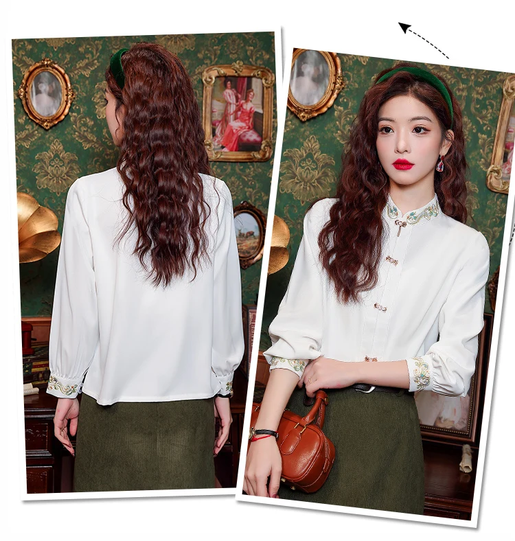 New Chinese Style Improved With Horse-Face Skirt Top Women\'s Spring Clothing 2024 New Embroidery Beautiful Chiffon Shirt Camisas