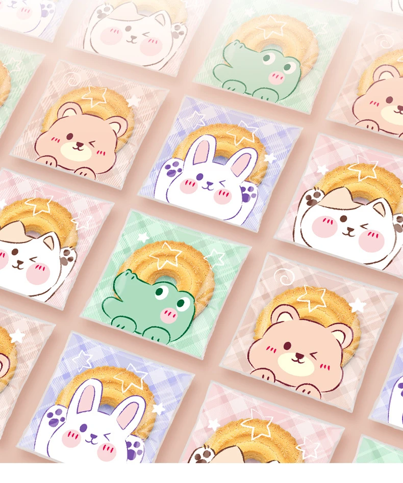100 Stück Cartoon-niedliche selbstdichtende Beutel aus transparentem Kunststoff, perfekt zum Backen von Geschenken, Schreibwaren, Kekstüten, Keksenverpackungen – Detail 1