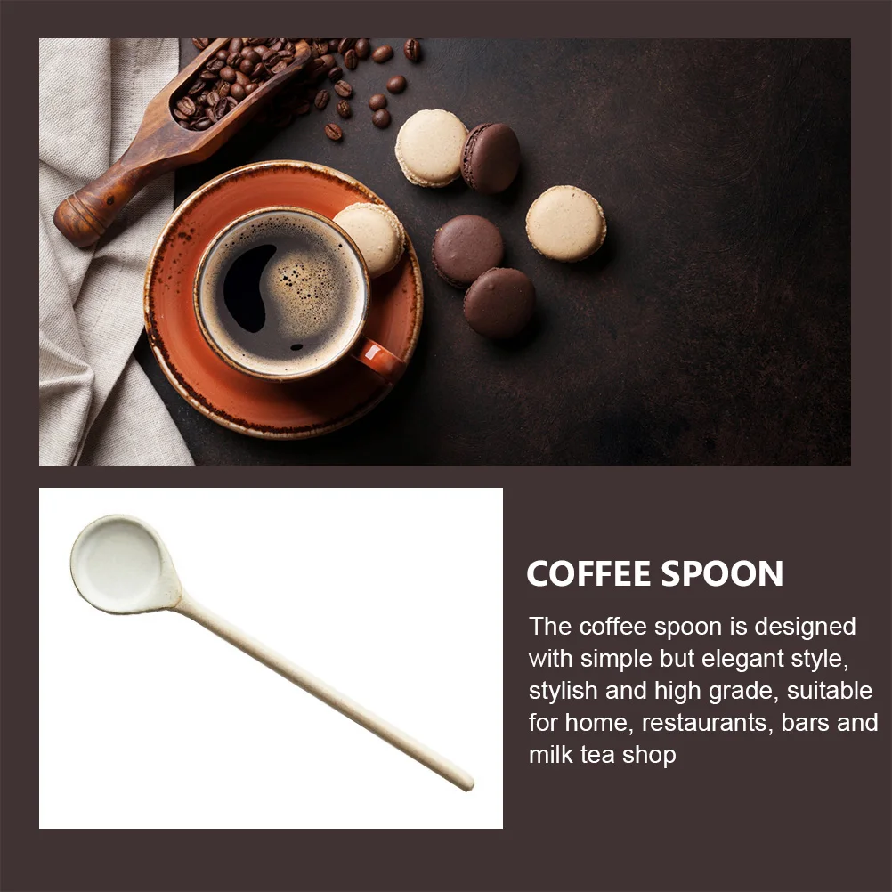 

Ceramic Long Handle Coffee Spoon Vintage Style Stirring Spoon for Home Cafe Bar Kitchen Dessert Tea Cup Use Home Spoons