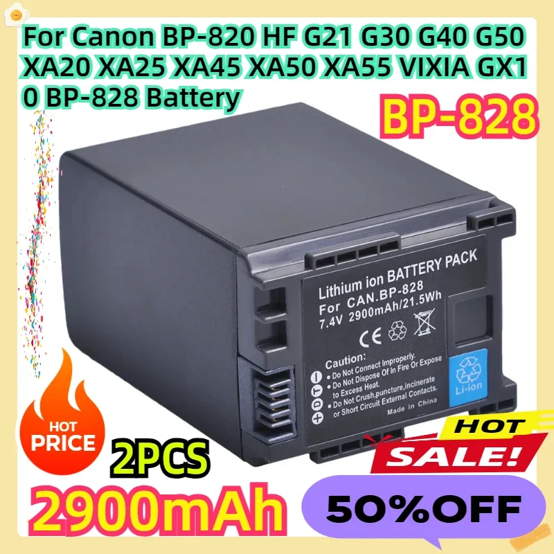 For Canon BP-820 HF G21 G30 G40 G50 XA20 XA25 XA45 XA50 XA55 VIXIA GX10 2900mAh BP-828 Battery
